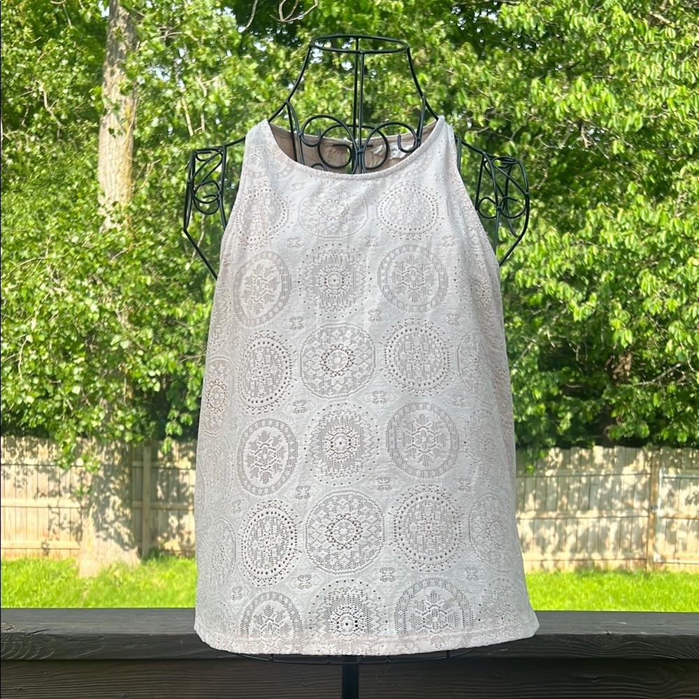 Elodie Boho Hippie Geometric Crochet like Cream M Double-layered Lace Tank Top